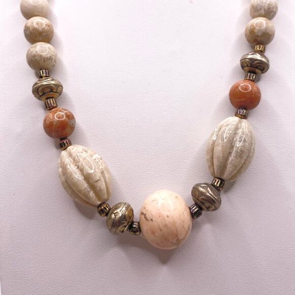 Vintage Gemstones Cream and Pink Jasper 17” - Picture 3 of 7